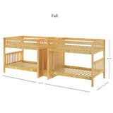 META NS : Multiple Bunk Beds Full Medium Quad Bunk with Stairs in Middle - Slat, Natural