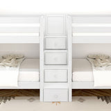 META WC : Multiple Bunk Beds Full Medium Quad Bunk with Stairs in Middle - White, Curve