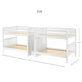 META WS : Multiple Bunk Beds Full Medium Quad Bunk with Stairs in Middle - Slat, White