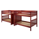 META XL CS : Multiple Bunk Beds Full XL Quadruple Bunk Bed with Stairs, Slat, Chestnut