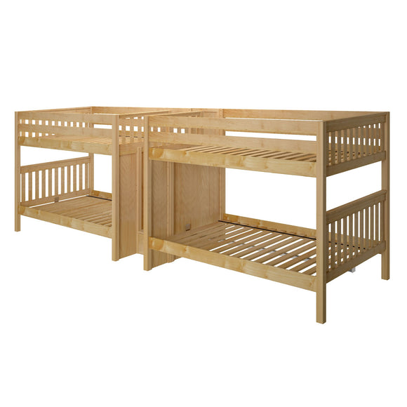 META XL NS : Multiple Bunk Beds Full XL Quadruple Bunk Bed with Stairs, Slat, Natural