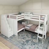 MIDDLE WP : Multiple Bunk Beds Full Medium Corner Bunk Bed with Ladder + Stairs - L, Panel, White