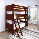 MOLY CP : Multiple Bunk Beds Twin Triple Bunk Bed with Angled and Straight Ladder on Front, Panel, Chestnut