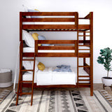 MOLY CS : Multiple Bunk Beds Twin Triple Bunk Bed with Angled and Straight Ladder on Front, Slat, Chestnut