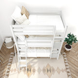 MOLY WP : Multiple Bunk Beds Twin Triple Bunk Bed with Angled and Straight Ladder on Front, Panel, White
