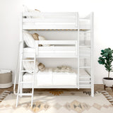 MOLY WP : Multiple Bunk Beds Twin Triple Bunk Bed with Angled and Straight Ladder on Front, Panel, White