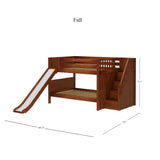 MOUNTAIN CP : Play Bunk Beds Full Low Bunk Bed with Stairs + Slide, Panel, Chestnut