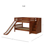 MOUNTAIN CS : Play Bunk Beds Full Low Bunk Bed with Stairs + Slide, Slat, Chestnut