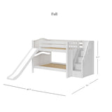 MOUNTAIN WC : Play Bunk Beds Full Low Bunk Bed with Stairs + Slide, Curved, White