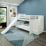 MOUNTAIN WP : Play Bunk Beds Full Low Bunk Bed with Stairs + Slide, Panel, White