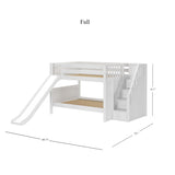 MOUNTAIN WP : Play Bunk Beds Full Low Bunk Bed with Stairs + Slide, Panel, White