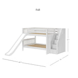 MOUNTAIN WS : Play Bunk Beds Full Low Bunk Bed with Stairs + Slide, Slat, White
