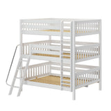OBELISK XL WS : Multiple Bunk Beds Queen Triple Bunk Bed with Angled and Straight Ladder on Front, Slat, White