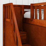 PEAK CS : Corner Loft Beds Full + Twin High Corner Loft Bed with Ladder + Stairs - L, Slat, Chestnut