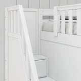 PEAK WC : Corner Loft Beds Full + Twin High Corner Loft Bed with Ladder + Stairs - L, Curve, White