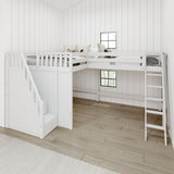 PEAK WP : Corner Loft Beds Full + Twin High Corner Loft Bed with Ladder + Stairs - L, Panel, White