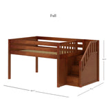 PERFECT CP : Standard Loft Beds Full Low Loft Bed with Stairs, Panel, Chestnut