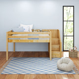 PERFECT NP : Standard Loft Beds Full Low Loft Bed with Stairs, Panel, Natural