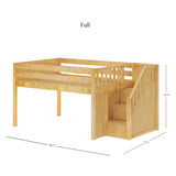 PERFECT NP : Standard Loft Beds Full Low Loft Bed with Stairs, Panel, Natural