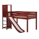 POCUS CS : Play Loft Beds Twin Low Loft Bed with Slide Platform, Slat, Chestnut