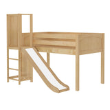 POCUS NP : Play Loft Beds Twin Low Loft Bed with Slide Platform, Panel, Natural