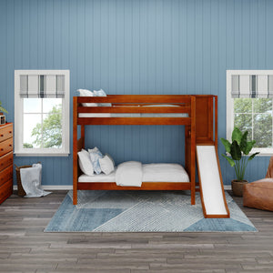 POOF XL CS : Bunk Bed Twin XL High Bunk Bed with Slide Platform, Slat, Chestnut