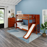 POOF XL CP : Play Bunk Beds Twin XL High Bunk Bed with Slide Platform, Panel, Chestnut