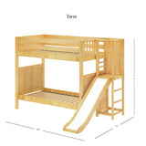 POOF XL NP : Play Bunk Beds Twin XL High Bunk Bed with Slide Platform, Panel, Natural