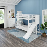 POOF XL WS : Play Bunk Beds Twin XL High Bunk Bed with Slide Platform, Slat, White