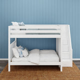 POPPER XL WS : Staircase Bunk Beds Queen High Bunk Bed with Stairs, Slat, White