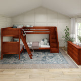 QUAD CP : Multiple Bunk Beds Twin High Corner Bunk Bed with Angled Ladder and Stairs on Right, Panel, Chestnut