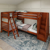 QUAD CS : Multiple Bunk Beds Twin High Corner Bunk Bed with Angled Ladder and Stairs on Right, Slat, Chestnut