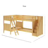 QUAD NP : Multiple Bunk Beds Twin High Corner Bunk Bed with Angled Ladder and Stairs on Right, Panel, Natural