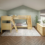 QUAD NP : Multiple Bunk Beds Twin High Corner Bunk Bed with Angled Ladder and Stairs on Right, Panel, Natural