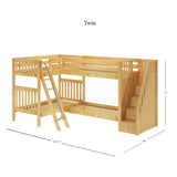 QUAD NS : Multiple Bunk Beds Twin High Corner Bunk Bed with Angled Ladder and Stairs on Right, Slat, Natural