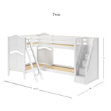 QUAD WC : Multiple Bunk Beds Twin High Corner Bunk Bed with Angled Ladder and Stairs on Right, Curve, White