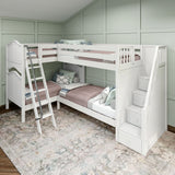 QUAD WC : Multiple Bunk Beds Twin High Corner Bunk Bed with Angled Ladder and Stairs on Right, Curve, White