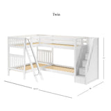 QUAD WS : Multiple Bunk Beds Twin High Corner Bunk Bed with Angled Ladder and Stairs on Right, Slat, White