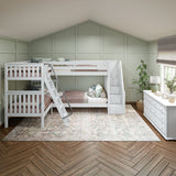 QUAD WS : Multiple Bunk Beds Twin High Corner Bunk Bed with Angled Ladder and Stairs on Right, Slat, White