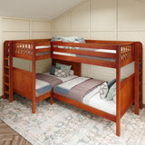 QUADRANT 1 CP : Multiple Bunk Beds Full + Twin High Corner Bunk with Straight Ladders on Ends, Chestnut, Panel