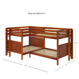 QUADRANT 1 CP : Multiple Bunk Beds Full + Twin High Corner Bunk with Straight Ladders on Ends, Chestnut, Panel