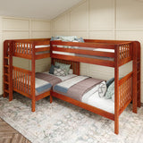 QUADRANT 1 CS : Multiple Bunk Beds Full + Twin High Corner Bunk with Straight Ladders on Ends, Slat, Chestnut