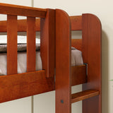 QUADRANT 1 CS : Multiple Bunk Beds Full + Twin High Corner Bunk with Straight Ladders on Ends, Slat, Chestnut