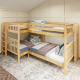 QUADRANT 1 NS : Multiple Bunk Beds Full + Twin High Corner Bunk with Straight Ladders on Ends, Slat, Natural