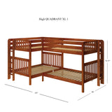 QUADRANT XL 1 CS : Multiple Bunk Beds Full XL + Twin XL High Corner Bunk with Straight Ladders on Ends, Slat, Chestnut