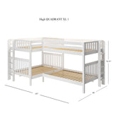 QUADRANT XL 1 WS : Multiple Bunk Beds Full XL + Twin XL High Corner Bunk with Straight Ladders on Ends, Slat, White