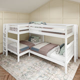QUADRANT XL 1 WS : Multiple Bunk Beds Full XL + Twin XL High Corner Bunk with Straight Ladders on Ends, Slat, White