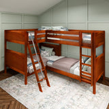 QUADRANT XL CP : Multiple Bunk Beds Twin XL over Full XL High Corner Bunk Bed with Angled and Straight Ladder, Panel, Chestnut