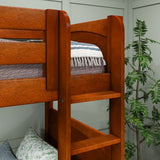 QUADRANT XL CP : Multiple Bunk Beds Twin XL over Full XL High Corner Bunk Bed with Angled and Straight Ladder, Panel, Chestnut