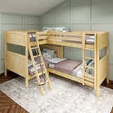 QUADRANT XL NP : Multiple Bunk Beds Twin XL over Full XL High Corner Bunk Bed with Angled and Straight Ladder, Panel, Natural
